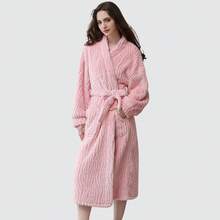 Winter New Flannel Long Sleeve Tree Bark Jacquard Robe, Thick Warm Women Bathrobe, Sleepwear, Plush Soft Fluffy Long Sleeve Robe