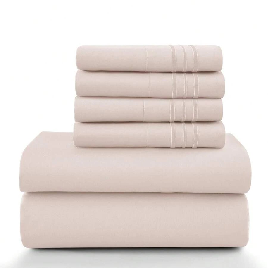 LUX DECOR 6-Piece Embroidered Bed Sheet Set – Brushed Microfiber, Deep Pocket, Lightweight & Breathable – Graduation Gifts, Home Decor, Sleep Protection For Dorms, Student Beds, Back‑To‑School Gift, Soft Bed Linens, Comfortable Sleep, Luxury Bed Set, Valentine's Day Bedroom, Spring Bedding Refresh, Guest Room Essentials, Dorm Room Bedding, Premium Bed Linens, Easy Care Sheets, Hypoallergenic Fabric, Year-Round Comfort, Master Bedroom Update, Matching Bedding Set, Hotel Quality Linens - 淺粉色 - 查看 1