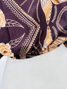 KISTYLE Crepe Blouse With Batwing Sleeves And Tie - Coffee Brown - View 5
