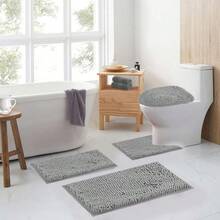 Bathroom Rugs Sets 4 Piece With Toilet Lid Cover, Non Slip Bathrooats Extra Soft Chenille Bath Rugs Absorbent Shaggy Rugs Perfect Plusats U-Shaped Toilet Rug And Toilet Cover Kitchen,Home Dr,18821274 - 灰色 - 查看 2