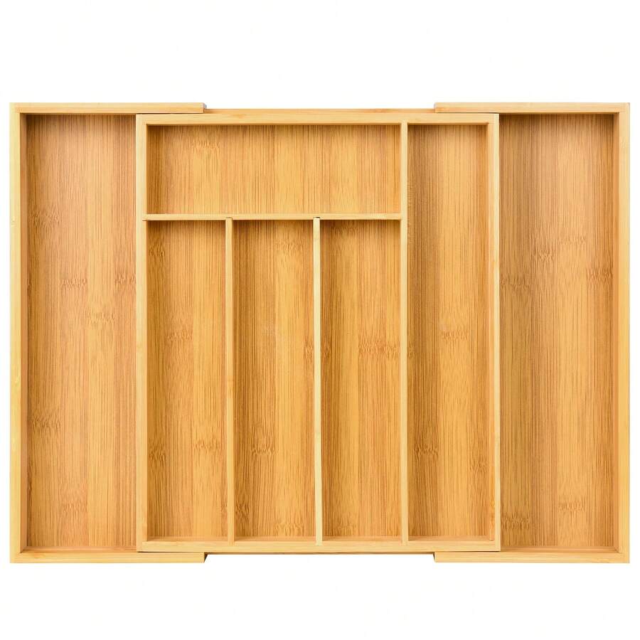 Expandable Bamboo Kitchen Drawer Organizer – Adjustable Cutlery Tray For Utensils, Silverware, And Flatware – 5 To 7 Slots Bamboo Drawer Divider For Kitchen Storage (Natural Wood) - gỗ - Xem 1