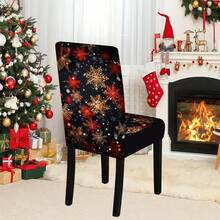 1/4/5/6/7/36pcs Christmas Large Snowflake Pattern Print Chair Cover/Slipcover Set, Suitable For Indoor Home, Restaurant, Hotel, Ideal Choice For Modern Daily Decor. Tablecloth Fits Square Dining Table, Elastic Chair Cover Is Washable.