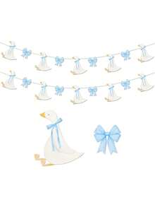 15pcs/Set Silly Goose Birthday Banner And Bow Silly Goose Party Decoration, Farm Animal Baby Shower, Birthday, Party, Gender Revealing Decoration Banner(Blue)