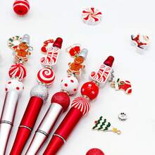 8 قطعة مجموعة صنع المجوهرات من سلسلة حلوى عيد الميلاد، تشمل أقلام مخرزة وخرز خشبي، مناسبة لصنع أقلام مخرزة DIY، لوازم المكتب والمدرسة