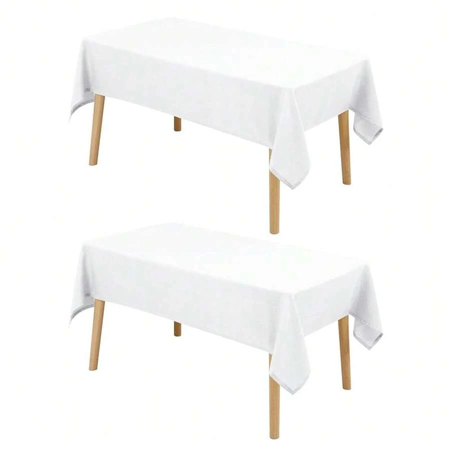 2 Paquetes de Mantel Rectangular de Lino Sintético - Mantel Lavable Resistente a Arrugas y Manchas para Cocina, Comedor, Fiesta y Cena, Blanco, 60 X 84 Pulgadas - Paquete blanco de 60 x 842 - Ver 1