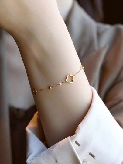 1 szt. Bransoletka z czterolistną koniczyną dla kobiet, modna i uniwersalna, wysokiej jakości, nieblaknąca