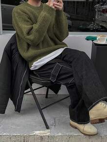 Lightweight, Loose Fit Knit Sweater With Textured Pattern, Casual Unisex Design, Suitable For Autumn And Winter, Long Sleeve Top