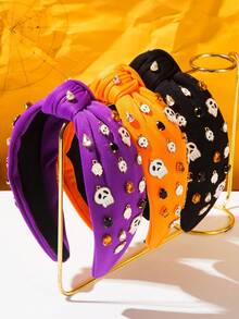 1 pezzo Nuovo accessorio per capelli da donna per Ognissanti, fascia larga in tessuto con fantasma bianco e teschio, copricapo a forma di zucca, accessorio per capelli per feste e vacanze, fascia per capelli