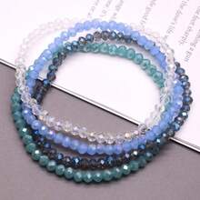 4pcs/Set Engraved Glass Bead Elastic Bracelets, AB Effect Glass Beads, Multi-Color Green & Blue Handmade Beaded Bracelets - Glass Bracelet - View 27