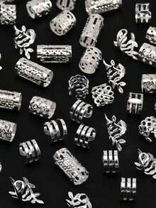 New Year New Style 50-Piece Set Retro Bohemian Style Alloy Hair Ties New Set - Hollow Round Hair Accessories, Suitable For Christmas Styling For Women And Girls, Elegant Solid Color Hair Accessories, Can Be Used For Braiding And DIY Hairstyle Design, Valentine's Day Gift For Girlfriend Or Best Friend - Vàng - Xem 10