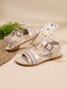 DDXDR 闪光金条纹女童凉鞋 - 夏季时尚户外凉鞋，新款女童鞋，时尚沙滩凉鞋 - 淺粉色 - 查看 2
