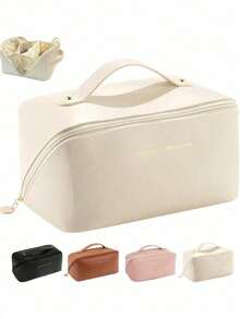 PU Leather Waterproof Makeup Bag, Portable Cosmetic Bag, Makeup Storage Pouch, Large Capacity Double-Layer Makeup Case, Suitable For Makeup, Skincare, Cosmetics Storage - Multicolor - View 7