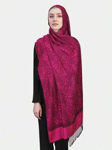 1pc Women's Retro Chic Paisley Jacquard Cardigan Shawl Scarf With Tassel, Classic Minimalist Cashmere-Like Versatile Hijab/Abaya Accessories, Elegant Fashion Cape Wrap For Spring Fall Soft Warmth, Casual & Formal, Indoor & Outdoor