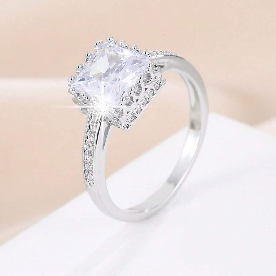 1 verighetă/inel de logodnă pătrat cu zirconiu cubic, bijuterie placată cu aur