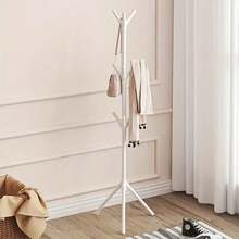 1pc Modern Tree-Shaped Coat Rack - Freestanding Floor Hanger With Sturdy Triangular Base, Durable Plastic Material, Lightweight 360° Rotating Hooks, Space-Saving Entryway, Bedroom, Living Room Home Organizer, Scandinavian Minimalist Single Rod Bedroom Clothes Rack, Easy Assembly For Home, Office, Hotel, Black/White 6/9 Hooks Available, Multi-Functional Storage, Suitable For Apartment Living