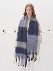 1pc Strip Pattern Women Scarf,Elegant Plaid Scarf, Autumn/Winter Wear Scarf Shawl For Dress - Blue - View 5