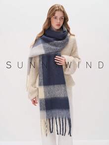 1pc Strip Pattern Women Scarf,Elegant Plaid Scarf, Autumn/Winter Wear Scarf Shawl For Dress - Blue - View 11
