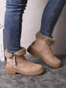 Botas de nieve cortas de invierno para mujer, zapatos versátiles y cálidos, estilo occidental, botas negras