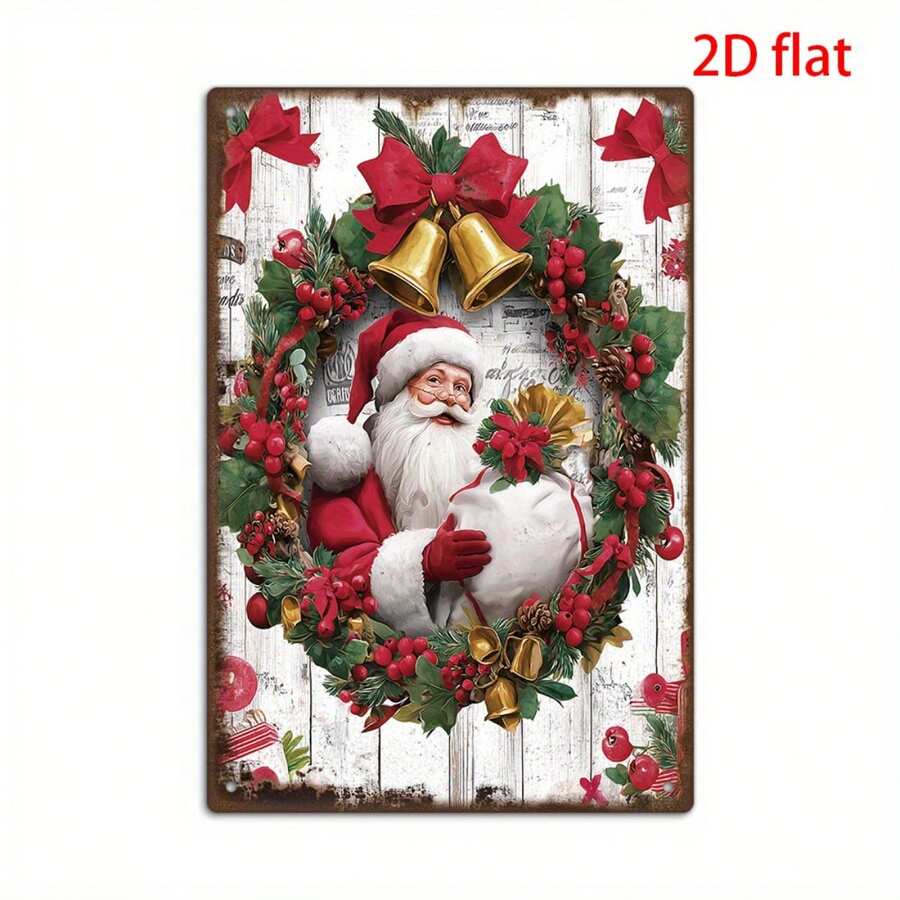 1pc Vintage Metal Tin Sign, Santa Claus Holding Gift Bag Element, Christmas Party Wall Art Decor, Gift For Birthday, Wedding, Anniversary, Christmas, Thanksgiving, Travel And Decoration
