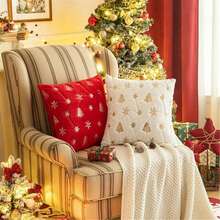 Merry Christmas  Christmas Tree Glitter Snowflake Pillow Covers Set Of 2 –20x20 Soft Faux Fuzzy Embroidered Pillow Cases Farmhouse Festive Christmas Holiday Dr Throw Cushions For Home Winter Dration - Green - View 4