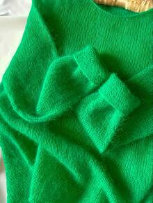 Plus Size Women's Solid Color Round Neck Long Sleeve Casual Loose Sweater, Super Soft & Comfortable Mohair, Suitable For Summer, Spring, Valentine's Day, Elegant Dress - Green - View 1