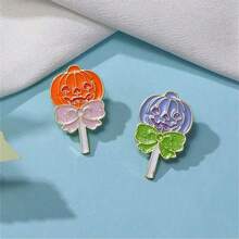 2pcs/Set Halloween Pumpkin Lollipop Enamel Pin Fashion Decorative Brooches Ornaments Lapel Bag Badges Jewelry Gifts 2025 New Style00