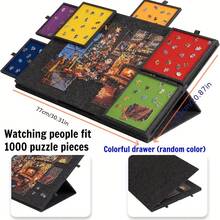 一套拼图垫，可收纳1000片拼图，倾斜式拼图板，带二合一支架和盖子，轻便拼图板，带6个抽屉，成人便携式毛毡拼图收纳桌 - 两种尺寸可选