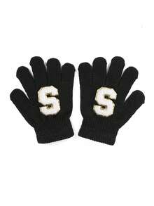 1 双儿童针织手套，带 26 个英文字母，男女通用保暖滑雪手套，Y2K 风格户外冬季手套，适合日常穿着和服装 - 黑色 - 查看 25