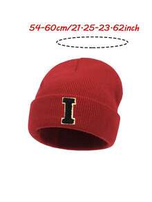 1顶男女通用个性化刺绣A-Z字母弹力针织帽，时尚街头嘻哈针织帽，适合秋冬季日常佩戴 - 紅色 - 查看 10