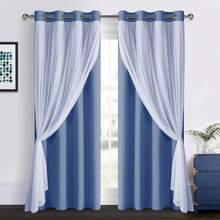 DWCN 2pcs Layered Curtains For Living Room Blackout And Sheer Curtains Grommet Top Window Curtains With Sheer Overlay For Bedroom - Màu xanh bụi bặm - Xem 8