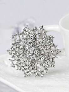 1pc European And American Style Luxury Flower & Rhinestone Decoration Brooch Valentines - Bạc - Xem 2