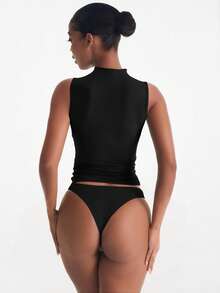 XLLAIS Crew Neck Sleeveless Solid Color Undershirt, Double-Layer Stretchy Slim Fit T-Shirt - Black - View 7