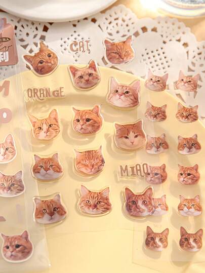 可爱卡通猫头贴纸，手机、电脑装饰猫贴纸，多种尺寸可选