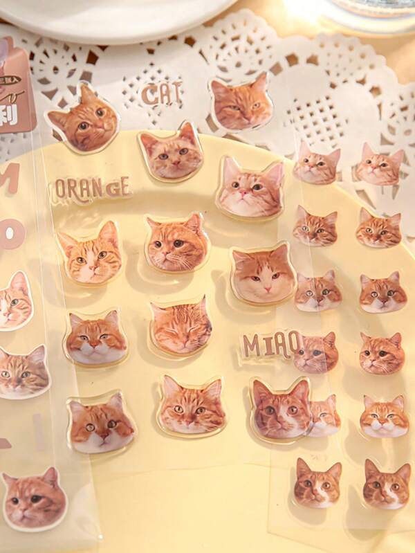 可爱卡通猫头贴纸，手机、电脑装饰猫贴纸，多种尺寸可选