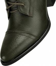 Women's Mid Calf Lace Up Combat Boots With Side Zipper Winter Boots Faux - màu xanh lá - Xem 4