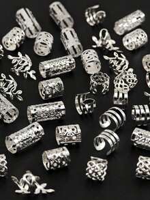 New Year New Style 50-Piece Set Retro Bohemian Style Alloy Hair Ties New Set - Hollow Round Hair Accessories, Suitable For Christmas Styling For Women And Girls, Elegant Solid Color Hair Accessories, Can Be Used For Braiding And DIY Hairstyle Design, Valentine's Day Gift For Girlfriend Or Best Friend - Vàng - Xem 11