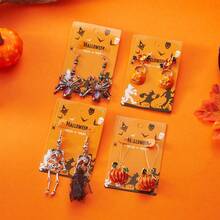 Halloween Pumpkin & Skull Skeleton Pendant Earrings: Versatile Alloy Earring Set, Ideal As A Gift