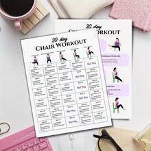30-Day Chair Exercise Set Poster, Chair Yoga Guide, Full Body Exercise Guide, Chair Exercise Challenge, Summer Body Exercise, Chair Stretching, 2 Pieces, 8x10inch Frameless, 2D