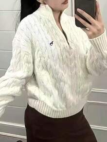 Damski sportowy top w jednolitym kolorze, zapinany na guziki, z długim rękawem, z małym kwiatowym nadrukiem na klatce piersiowej, idealny na jesień i zimę, odpowiedni do uprawiania sportu i aktywności na świeżym powietrzu, sweter damski, na siłownię i do biegania.