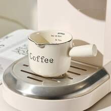 1pc Retro Cream Ceramic Espresso Measuring Cup With Handle - 300ml/600ml/800ml/200ml Markings, "Coffee" Printed, Reusable, High-Quality Home Coffee Brewing Tool, Hand Wash Only - Multicolor - View 6