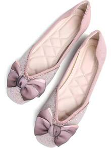 SAILING LU Square Toe Flats Shoes Rhinestoned Bowknots Ballet Flats For Women Studded Dress Shoes Comfort Light Weight LoafersChristmas - 粉紅色 - 查看 10