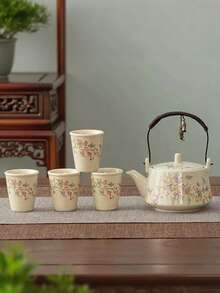 1套功夫茶具，家居客厅茶壶，茶杯，陶瓷茶具，1壶4杯 - 彩色 - 查看 8