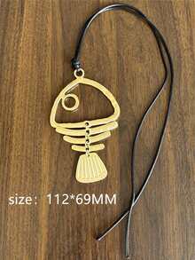 1 Piece Matte Gold Large Boho Fish Tortoise Charm Pendant Chain Statement Necklace
