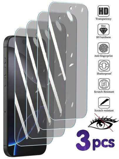 3Pcs Privacy Protection Full Screen Tempered Glass Protector Protect With Screen Anti Peeping Full Screen Phone Protective Film Compatible With IPhone 17 16 15 14 13 12 11 Pro Max XS X XR 6 7 8 16 15 14 Plus 12 13 Mini Clear Protective Cover Glass Film Screen Protection Essentials, Applicable To Daily Shield, Office, Home Privacy Screen Protector Phone Screen Protector Phone Accessories Waterproof Shockproof Anti-Fall Scratch Resistant