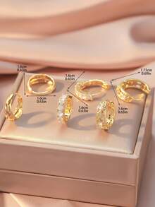 Hihho 6pcs/Set Classic Retro Zirconia Stud Earrings Set, Minimalist Luxury Design Earrings, Suitable For Daily Stacking Or Single Wear, Best Gift For Friends - Yellow Gold - View 11