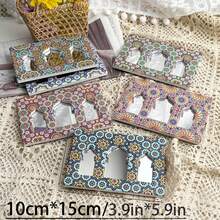 1pc Rectangular 3-Sided Bohemian Floral Pattern Ceramic Embossed Decorative Mirror With Hanging Board, Suitable For Home Decor, Daily Use And Holiday Gifts