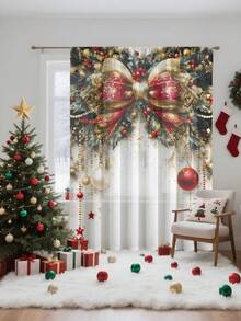 1pc Christmas Ball & Element Pattern Premium Decorative Curtain Rod Pocket Sheer Curtain, All Season Use For Outdoor, Gazebo, Bedroom, Kitchen, Office, Study, Living Room - Semi-Sheer (100g Fabric Weight) Home Decor Christmas Decorations Room Decor Christmas Decorations Home