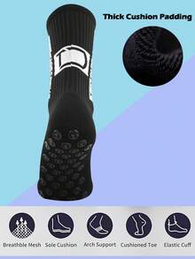 FLSHMCEN Sports Outdoor Men's Soccer Socks Anti Slip 1 Pair Non-Slip Gripper Pads For Football Basketball Sports With Grippers Socks - Black - View 4