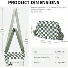 Checkered Crossbody Bag For Women Small Cute Purses  Shoulder Handbags Wide Strap - Bean Green Check - View 4