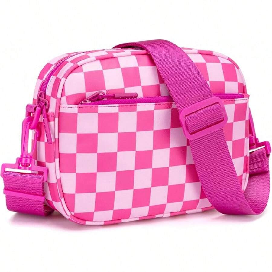 Checkered Crossbody Bag For Women Small Cute Purses Shoulder Handbags Wide Strap - Rose Red Check - View 1